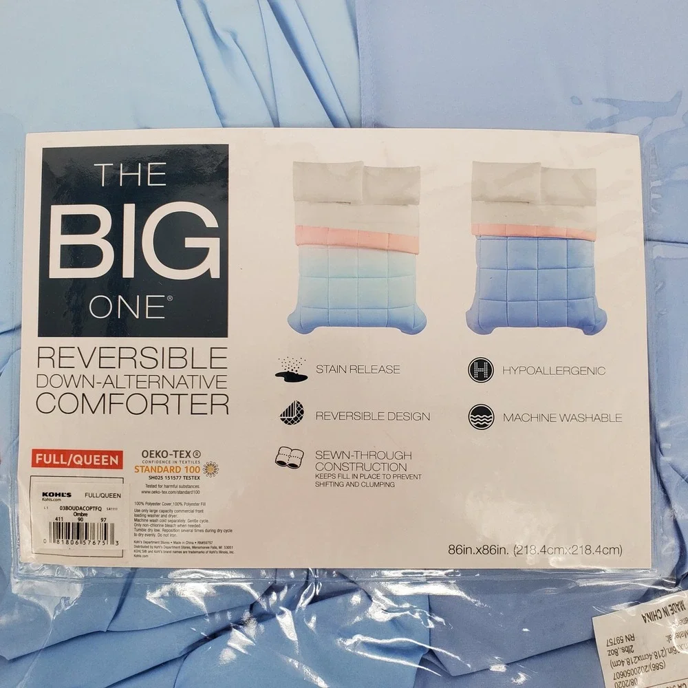The Big One Reversible Down Alternative Comforter Full Queen Blue Ombre Pink New